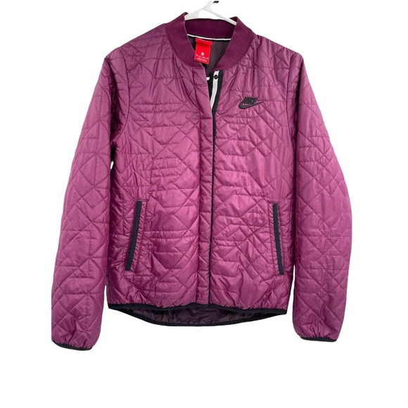 NIKE Women's Bomber Jacket Size XS PrimaLoft Quilted Snap Button 854747-609 Wine - Picture 3 of 11